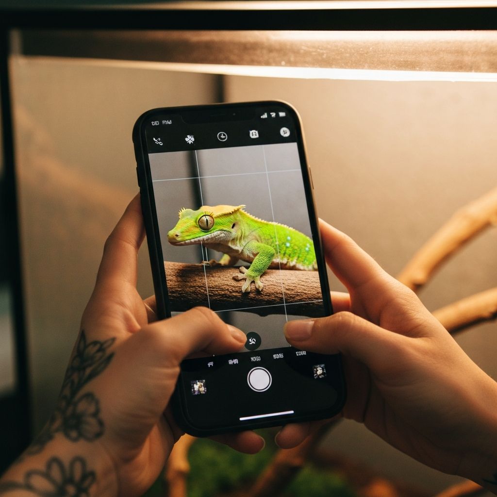 Taking photo of gecko for AI morph analysis